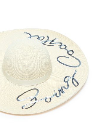 Detail View - Click To Enlarge - EUGENIA KIM - 'Bunny' sequinned slogan straw sun hat