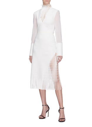 Figure View - Click To Enlarge - DION LEE - 'Triangle' lasercut fringe midi skirt