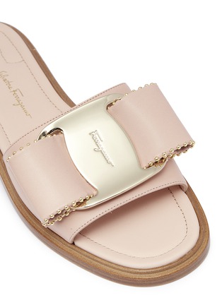 Detail View - Click To Enlarge - SALVATORE FERRAGAMO - 'Isera' studded bow kid leather slide sandals