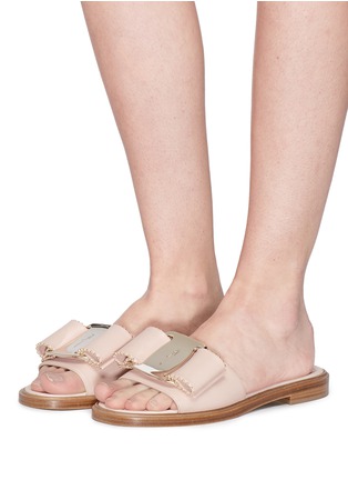 Figure View - Click To Enlarge - SALVATORE FERRAGAMO - 'Isera' studded bow kid leather slide sandals