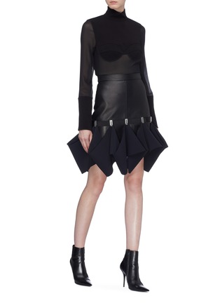 Figure View - Click To Enlarge - DION LEE - 'Hook' ruffle drape leather mini skirt