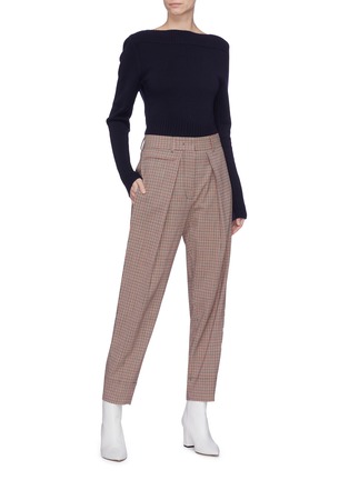 Figure View - Click To Enlarge - CÉDRIC CHARLIER - Pleated check plaid virgin wool blend pants