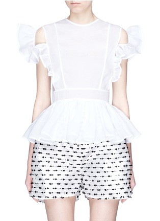Main View - Click To Enlarge - CECILIE BAHNSEN - 'Maja' ruffle peplum cold shoulder organdy top