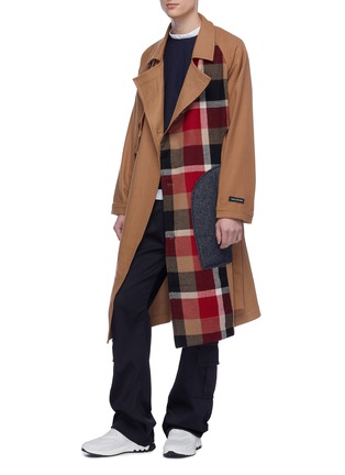 Figure View - Click To Enlarge - THE WORLD IS YOUR OYSTER - Belted patchwork panel wool melton coat