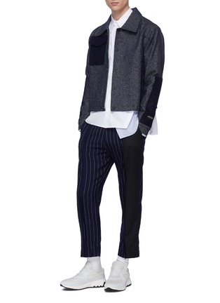 Figure View - Click To Enlarge - THE WORLD IS YOUR OYSTER - Colourblock panel pinstripe straight leg pants