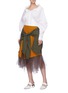 Figure View - Click To Enlarge - ENFÖLD - Tulle underlay sleeve tie shirt panel skirt
