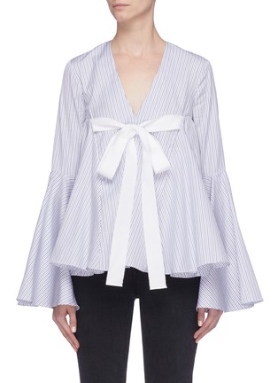 Main View - Click To Enlarge - ELLERY - 'Deco' bell sleeve ribbon bow stripe peplum top
