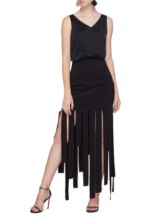 Figure View - Click To Enlarge - CARMEN MARCH - Strappy fringe piqué skirt