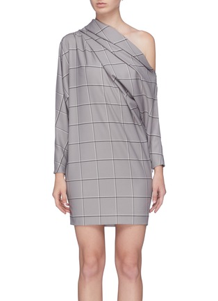 Main View - Click To Enlarge - CARMEN MARCH - Windowpane check one-shoulder dress