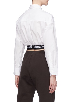 Back View - Click To Enlarge - PALM ANGELS - Slogan embroidered logo waistband cropped shirt