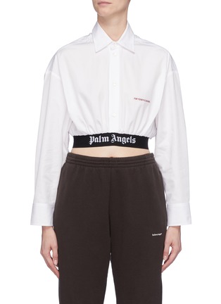 Main View - Click To Enlarge - PALM ANGELS - Slogan embroidered logo waistband cropped shirt