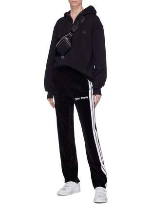 Figure View - Click To Enlarge - PALM ANGELS - Stripe outseam velvet track pants
