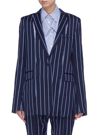 Main View - Click To Enlarge - ROKH - Split seam stripe wool-cotton blazer