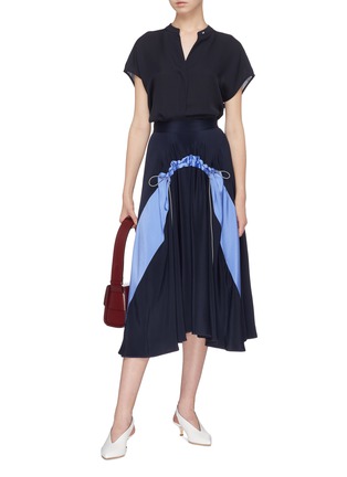 Figure View - Click To Enlarge - ROKSANDA - Drawcord ruched colourblock silk skirt
