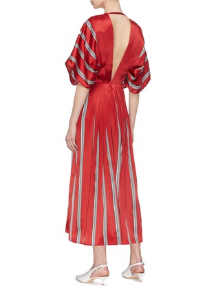 Back View - Click To Enlarge - ROKSANDA - Stripe pleated open back silk satin dress