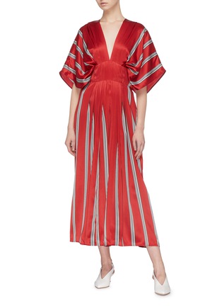 Figure View - Click To Enlarge - ROKSANDA - Stripe pleated open back silk satin dress