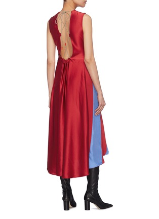 Back View - Click To Enlarge - ROKSANDA - Drawcord ruched colourblock silk sleeveless dress