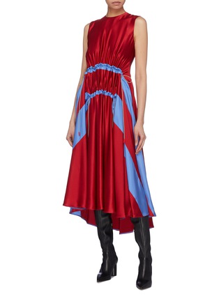 Figure View - Click To Enlarge - ROKSANDA - Drawcord ruched colourblock silk sleeveless dress
