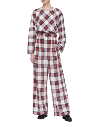 Figure View - Click To Enlarge - MS MIN - Wide sleeve tartan plaid blouse