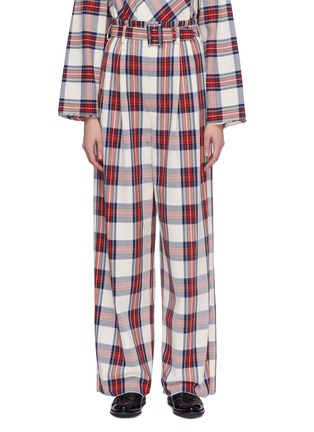 Main View - Click To Enlarge - MS MIN - Belted tartan plaid wide leg pants