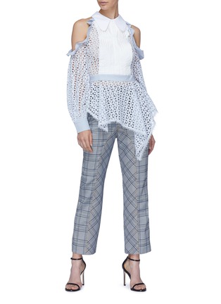 Figure View - Click To Enlarge - SELF-PORTRAIT - Belted curved inseam check plaid pants