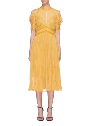Main View - Click To Enlarge - SELF-PORTRAIT - Pleated chiffon cold shoulder dress