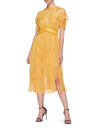 Figure View - Click To Enlarge - SELF-PORTRAIT - Pleated chiffon cold shoulder dress