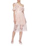 Figure View - Click To Enlarge - SELF-PORTRAIT - Asymmetric ruffle one-shoulder floral mesh lace dress