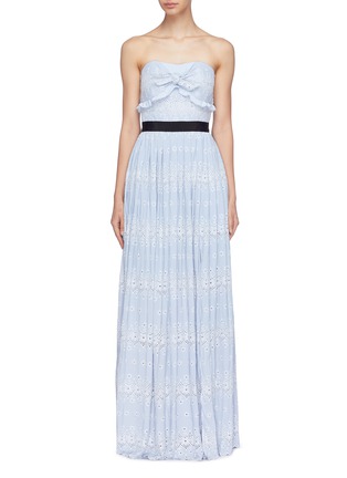 Main View - Click To Enlarge - SELF-PORTRAIT - Pleated broderie crepe strapless dress