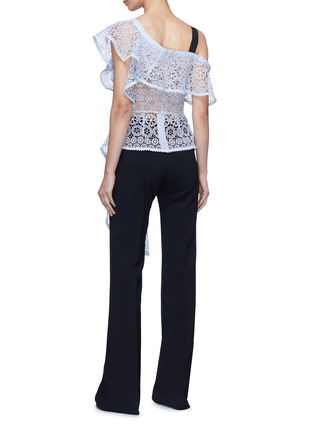 Back View - Click To Enlarge - SELF-PORTRAIT - Asymmetric ruffle one-shoulder floral guipure lace top