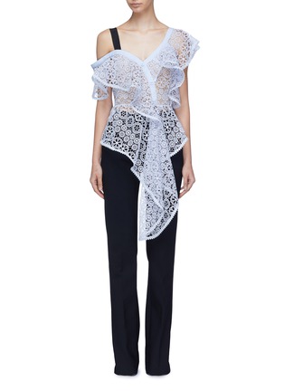 Main View - Click To Enlarge - SELF-PORTRAIT - Asymmetric ruffle one-shoulder floral guipure lace top