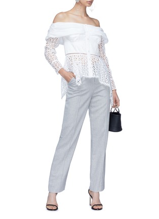 Figure View - Click To Enlarge - SELF-PORTRAIT - Broderie anglaise panel poplin off-shoulder top