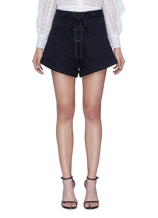 Main View - Click To Enlarge - SELF-PORTRAIT - Lace-up flared canvas shorts