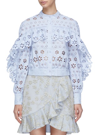Main View - Click To Enlarge - SELF-PORTRAIT - Ruffle broderie anglaise cropped top