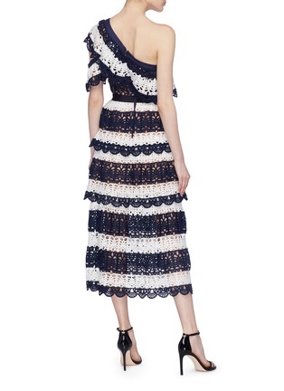 Back View - Click To Enlarge - SELF-PORTRAIT - Stripe crochet one-shoulder dress