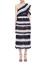 Main View - Click To Enlarge - SELF-PORTRAIT - Stripe crochet one-shoulder dress
