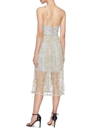 Back View - Click To Enlarge - SELF-PORTRAIT - Chain trim floral embroidered layered mesh dress
