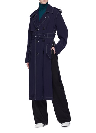 Figure View - Click To Enlarge - TOGA ARCHIVES - Belted side zip contrast topstiching trench coat