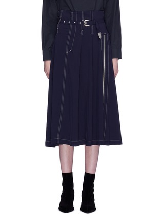 Main View - Click To Enlarge - TOGA ARCHIVES - Belted pleated contrast topstiching skirt