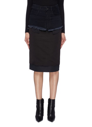 Main View - Click To Enlarge - BEN TAVERNITI UNRAVEL PROJECT  - Denim waist panel layered silk skirt