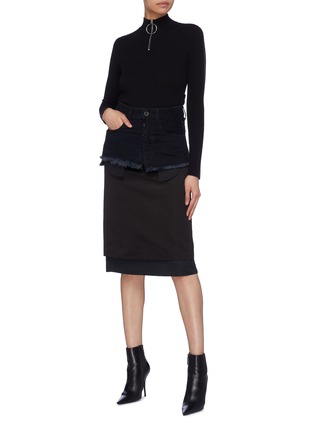 Figure View - Click To Enlarge - BEN TAVERNITI UNRAVEL PROJECT  - Denim waist panel layered silk skirt