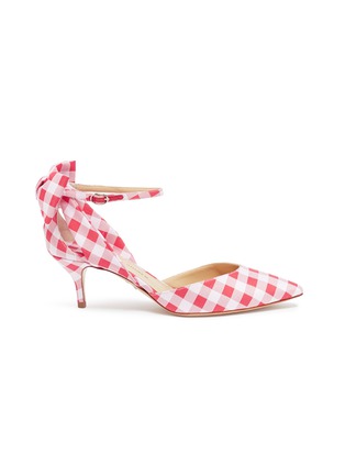 Main View - Click To Enlarge - PAUL ANDREW - 'Anya' bow ankle strap gingham check d'Orsay pumps