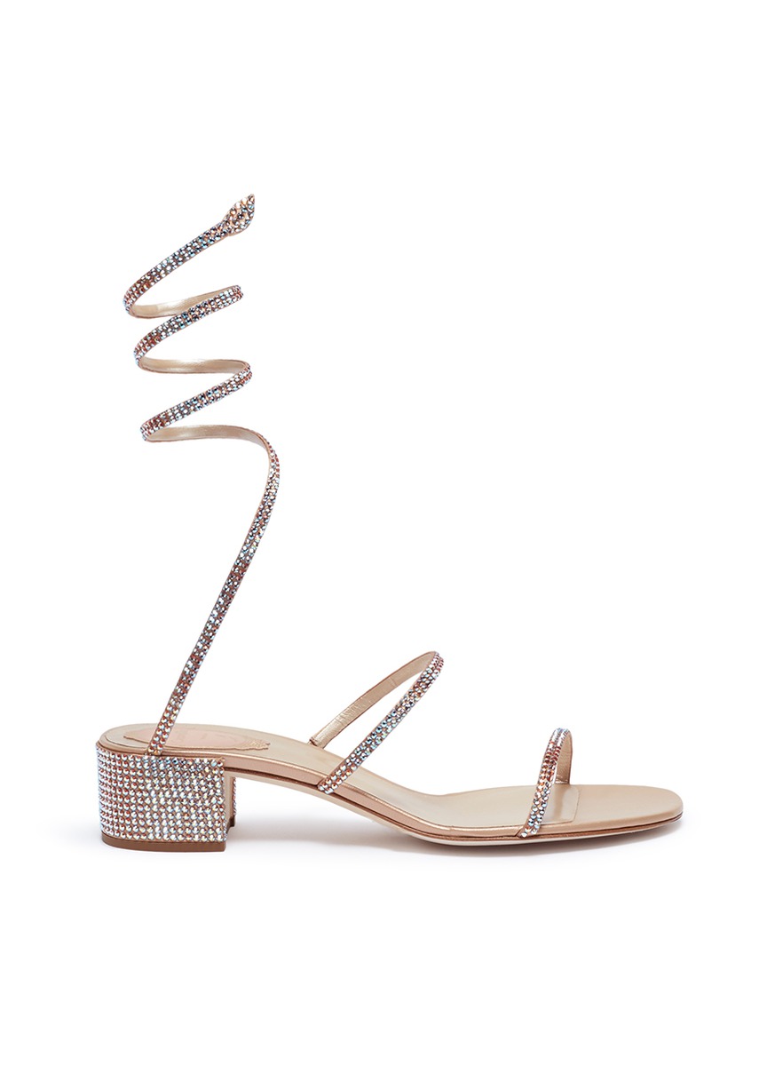 Cleo strass coil anklet satin sandals by René Caovilla