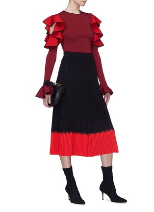 Figure View - Click To Enlarge - ALEXANDER MCQUEEN - Colourblock pleated knit midi skirt