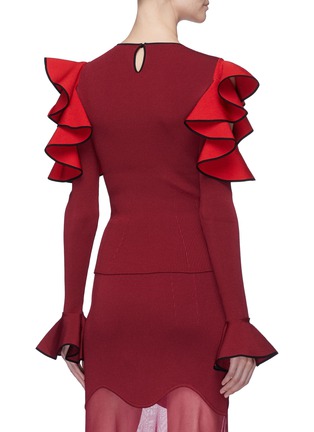 Back View - Click To Enlarge - ALEXANDER MCQUEEN - Colourblock ruffle cold shoulder sweater