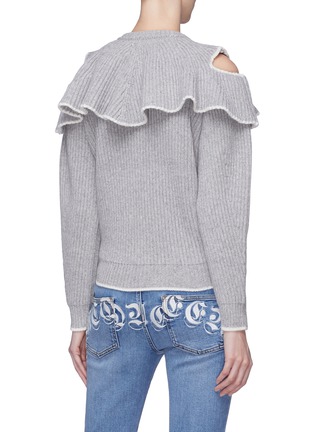 Back View - Click To Enlarge - ALEXANDER MCQUEEN - Ruffle yoke wool-cashmere cold shoulder sweater