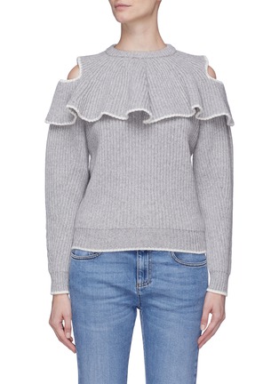 Main View - Click To Enlarge - ALEXANDER MCQUEEN - Ruffle yoke wool-cashmere cold shoulder sweater