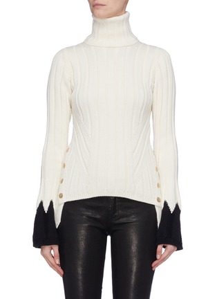 Main View - Click To Enlarge - ALEXANDER MCQUEEN - Contrast cuff button outseam rib knit turtleneck sweater