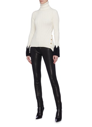 Figure View - Click To Enlarge - ALEXANDER MCQUEEN - Contrast cuff button outseam rib knit turtleneck sweater