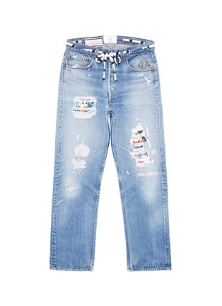 Main View - Click To Enlarge - 10507 - Graphic patchwork ripped unisex straight leg jeans